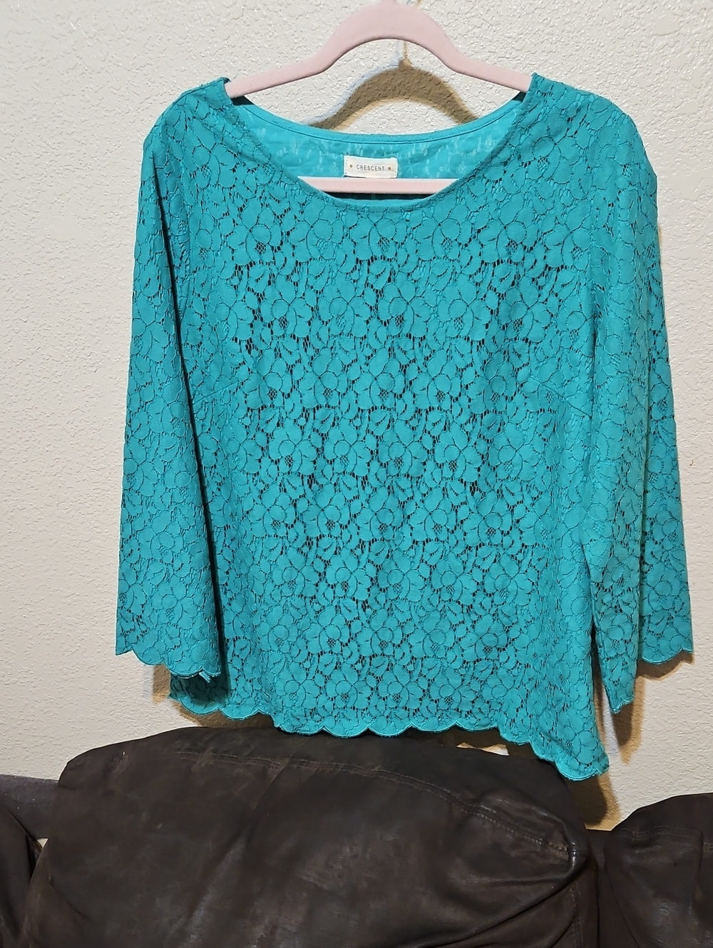Crescent Teal Lace Boatneck Blouse
